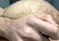 Hairy Turkish boy satisfies his hole with cucumber