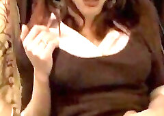 Transgender with red hair cums on glasses after jacking off