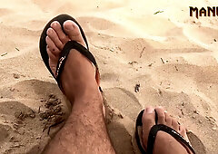 GOOD-SIZED WHITE JIZZ - PUBLIC NATURIST BEACH - JIZM SOLES SOCKS SERIES - MANLYFOOT