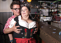 Big breasted German waitress having fun with the beerfesten