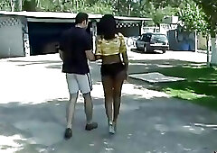 Flat chested Latina t-girl is plowed with great effort outdoors