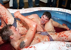 Jelly wrestling leads to hardcore gay aciton