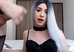 Ladyboy gets anal pounded and deepthroated by a big-dick trans