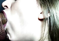 Very sloppy deepthroat, her throat filled with cum