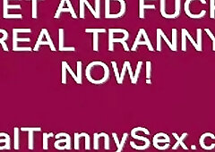 Busty shemale tugs on her monster cock and cums loads