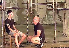 Skinny twink tied up and dominated during gay BDSM play