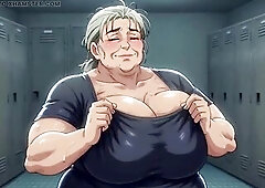 Curvy grannies with heavy tits tease and worship their huge melons in the empty locker room, groaning softly whilst they bounce and play with 'em