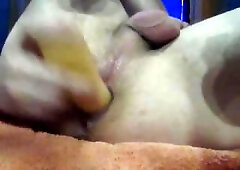 Yellow Dildo Sliding In & Out Tight Ass