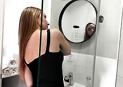 Amazingly gorgeous college gal in the washroom with a super petticoat miniskirt shows her booty