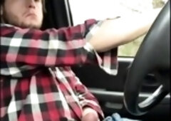 Stroking my big cock while driving