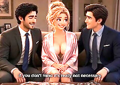 Sexy blond woman wanted to sell her property. The manager and a client came to watch the property in ideal time - when that babe just got off the show