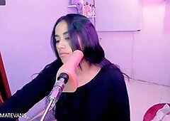 Brunette Sucks Big Pink Dildo Machine