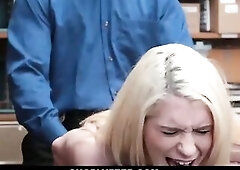 Sexy blond teen got a large obese schlong in the taut snatch, from behind, on the desk