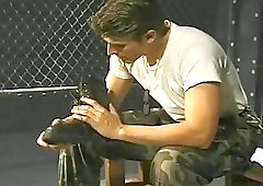 Military guy worships his friend's feet before fucking