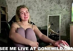 Hot Blonde in Leggings Talks and Plays on Webcam