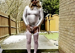 Unexperienced Crossdresser Kellycd2022 Stunning COUGAR Fapping Outdoors in Platinum Vinyl Mesh Sundress