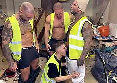 Chav Lad Vs three Ginormous Sausages & Decorated in three Big Fountains
