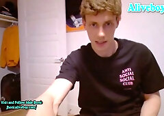 tall and skinny american boy plays with his big dick on webcam