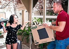 Beauty brunette with small tits Kristina Rose impaled on the sofa