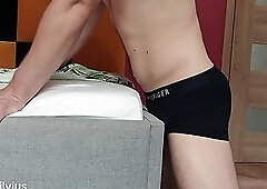 Horny guy dry humping bed - Hands free orgasm in underwear