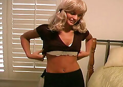 Naughty blonde in a sexy white bra