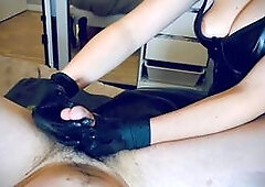 POV cumshot while getting milked and trampled by a big ass Latina in shiny leggings