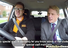 Busty tattoed cougar pussyfucked in car