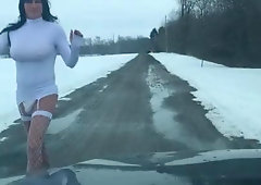 Crossdresser posing outdoor