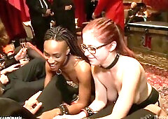 Excited guests banging nine slaves