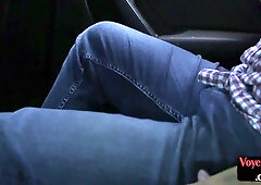 Voyeur in car teases BF who jerks on her luscious body outd