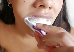 A fresh toothbrushing with cum from Catalina Days