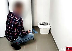 Marvelous German amateur golden-haired sweetheart catches the plumber jerking off to her pants so that babe begins sucking his large dick in advance o