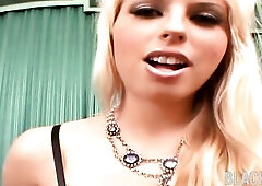 EBONY IND - Teen Blond Takes Intensive double penetration by 2 BBCs & Drinks Each Drop