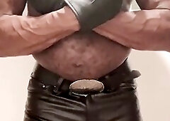Leather muscle daddy nipple play