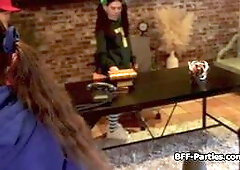 Trick or treat foursome with girlfriends