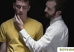 Horny Master gay barret teased his new handsome toy to play