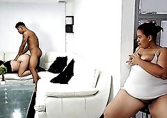 Older woman gets excited watching her stepson screw some other woman