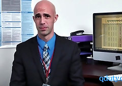 Fag coworkers assist a appointment with naughty chief at his office