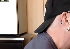 DILF throats in gloryhole before gets fucked in closeup