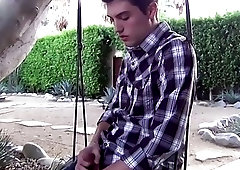 Twink pees in his own mouth outdoors and jerks off