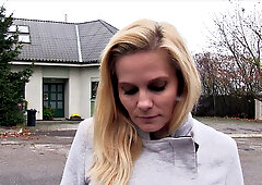 Blonde MILF desperate for work fucks outdoors for a hot fuck and a ride