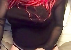 redhead cums on black dress