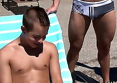 Teen ass banged by hunk stepdad and twink friend hard