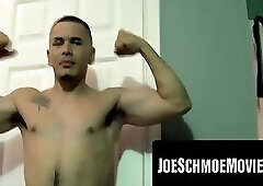 Amateur jerks throbbing meat on bed until cum blasts chest