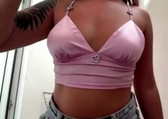 Sexy Tattoo Girl Teases in Pink Bra