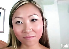 A youthful small Oriental gets a large white jock in her constricted butt and a lot of cum on her flat chest