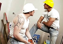 Fuckfest scene with astounding chicks enjoying with the workers. Cum on breasts end.