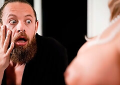 Tanned blonde Kayley Gunner ensures his happy ending