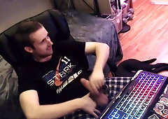 Gay stud jerks huge uncut cock for live webcam audience