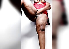 Corpulent booty black mother i'd like to fuck teasing and Masturbating in red underware - FULL MOVIE - Mara Exotic